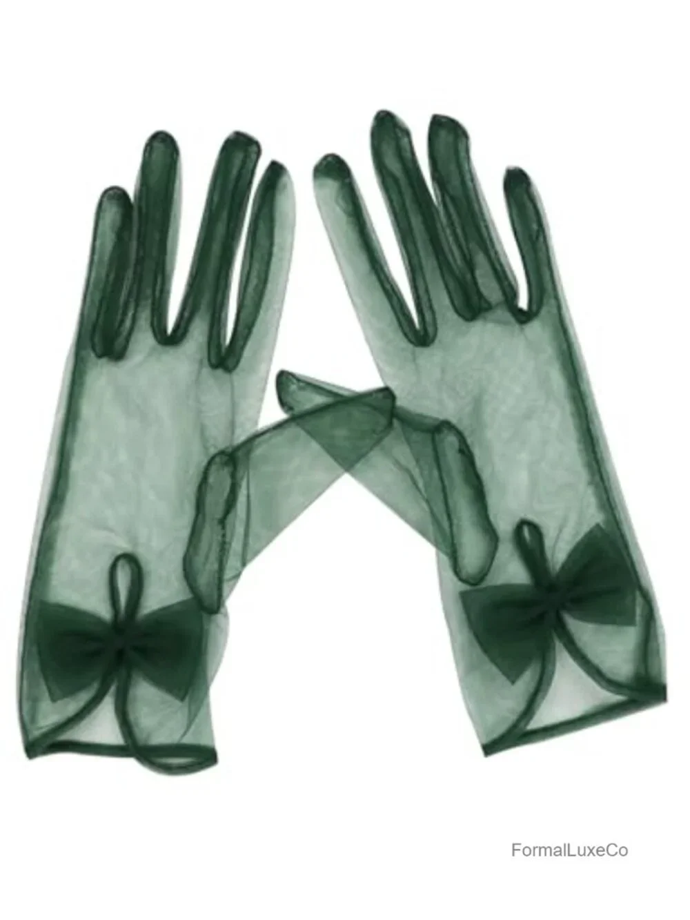 Women's Short Tea Party Tulle Gloves with Bowknot Mesh Wedding Gloves
